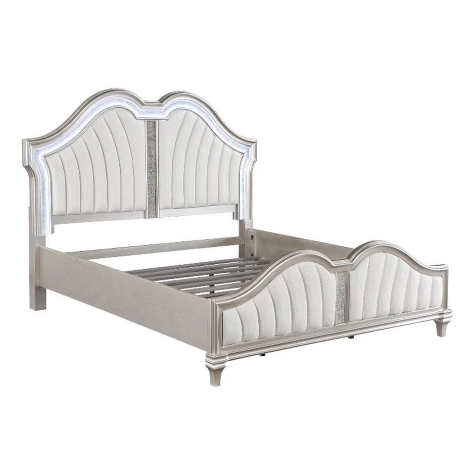 Coaster Evangeline Wood Tufted Platform Queen Bed Ivory and Silver Oak - Image 1 of 4