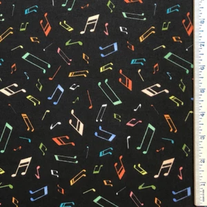 Notas musicales negras de Michael Miller de 1/2 yarda para maestro estudiante tela de algodón - Imagen 1 de 2