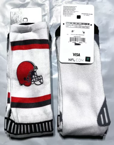 CLEVELAND BROWNS LOGO STRIPE MENS WHITE CREW SOCKS LARGE (10-13) FREE SHIPPING Cover