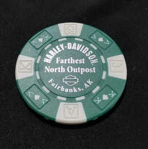 Fairbanks, Alaska Farthest North Harley Davidson Poker Chip / Green & White - Picture 1 of 3