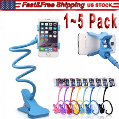 Flexible 360 Clip Mobile Cell Phone Holder Lazy Bed desk Bracket Mount Stand US  - Image 1 of 4