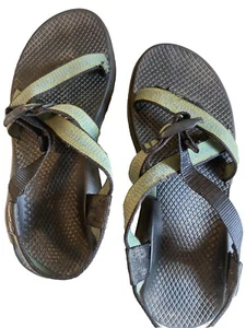 Chaco Sandals Womens 9 Black Blue Green Strappy. Has Some Fraying On Both Shoes - Picture 1 of 11
