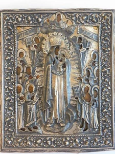 IKONE „GOTTESMUTER MIT 12 HEILIGEN „ RUSSLAND KASAN UM 1850 - Bild 1 von 3