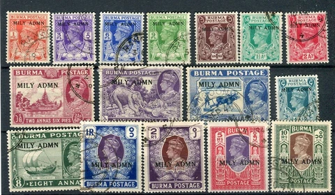 Burma KGVI 1945 Military Administration definitive set of 16 SG35/50 fine used Cover