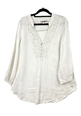 Joe Browns Linen Tunic Top Size 14 White Linen Lace Boho Whimsy Hippy Folk  - Image 1 of 4