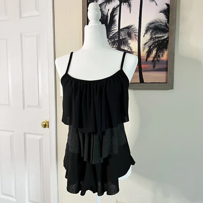 Women’s Lipstick Brand Tank Top | Black & Gray | Ruffles | Size Medium | Y2K - Image 1 of 4