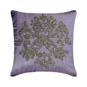 Decorative Cushion Case Purple 16"x16", Room Decor Silk - Damask Silk Purple - Picture 1 of 3