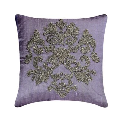 Decorative Cushion Case Purple 16"x16", Room Decor Silk - Damask Silk Purple - Image 1 of 3