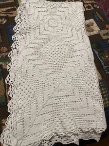 Vintage Hand Crochet Lace Tablecloth White 58”x58”Lg.Sq.Design - Picture 1 of 7