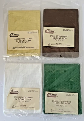 (Lot of 4 Pieces) RAYMAR Cross Stitch Fabric 12"x12" Green, White, Brown, Yellow - Image 1 of 2