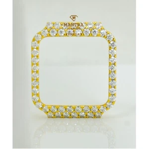 40mm Santos Large Lab-Created Moissanite Diamond Stainless Steel Yellow Bezel - Picture 1 of 4