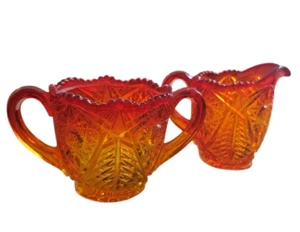 Vintage Wikinger Amberina Glas YESTERYEAR Zucker & Milchkännchen rot gelb orange - Bild 1 von 6