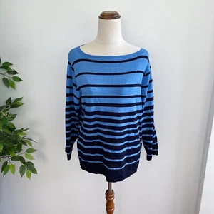 Joi Womens Top Shirt Long Sleeve Size M Blue Stripe Boat Neck - Picture 1 of 9