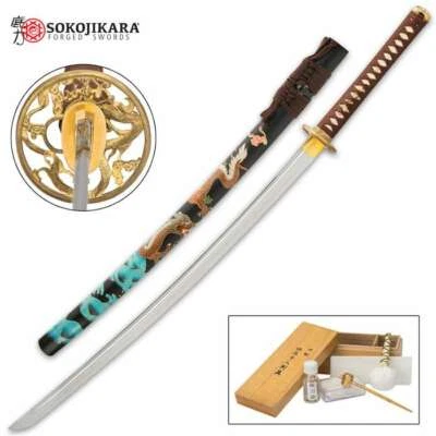Espada samurai japonesa de aço Damasco Sokojikara Katana Full Tang forjada à mão - Imagem 1 de 4