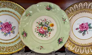 VINTAGE JOHNSON BROS PAREEK ENGLAND GREEN & FLORAL PATTERN CAKE PLATE C1930'S - Picture 1 of 12