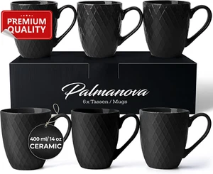 6x400ml Ceramic Coffee Mug Set Matte Black Modern Stoneware Cups Dishwasher Safe - Picture 1 of 12