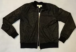 MICHAEL KORS Women's size XS Lightweight Black Gold Bomber Jacket NWT $140 - Picture 1 of 6