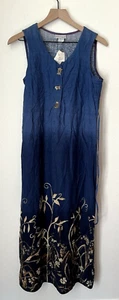 Vintage Cat Dress Womens 6 Blue Cat Lady Maxi Linen Lightweight Made USA NEW - Picture 1 of 9