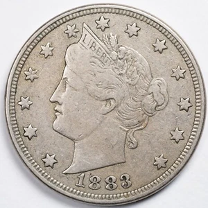 1883 No Cents Liberty V Nickel Fine (F) - Picture 1 of 4