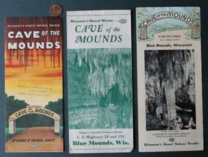 1940-50-60s Blue Mounds Wisconsin Cave of the Mounds Caverns THREE brochure set- - Picture 1 of 1