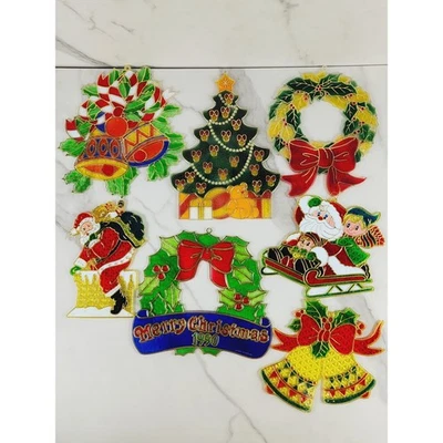 Sun Catcher 窗牌圣诞节 90 年代塑料大号彩色玻璃风格 x7 复古 — 第 1/4 张图片