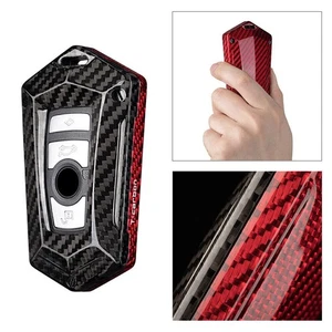 Carbon Fiber Key Fob Case Cover For BMW 1 2 3 4 5 6 7 Series X3 X5 Red black - Picture 1 of 7