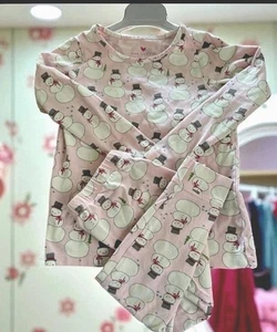 LK NW Pink Chicken Organic Pajama Set Pink Snowmen 6Y - Picture 1 of 2