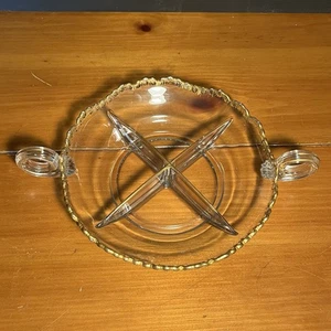 Rundes Kristallglas mit Goldakzenten geteilt Relish Nuss Essen Schale mit Griffen - Bild 1 von 10