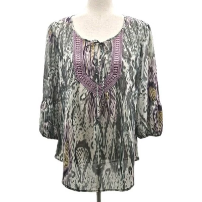 Marc Bouwer Boho Gray Lavender Multi Lace Detail 100% Polyester Top  Size Medium - Image 1 of 4