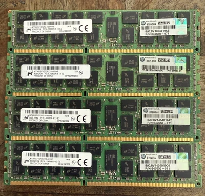 LOT OF 4 Memorex 8GB 2Rx4 PCL3 10600r 9-13-E2 (MT36KSF1G72PZ-1G4K1HE) - Image 1 of 3