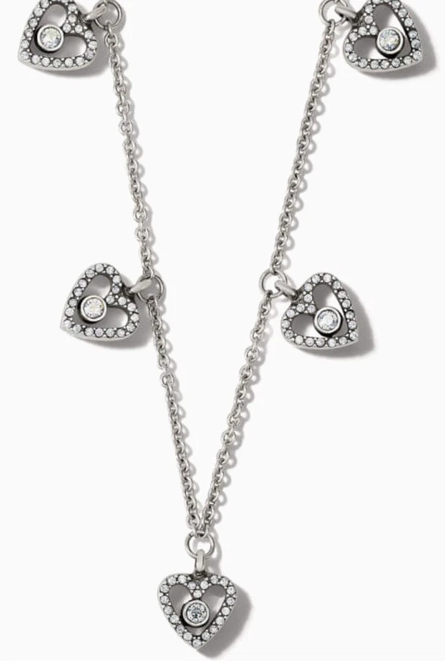 Brighton Illumina Necklace- silver color- small hearts- crystals
