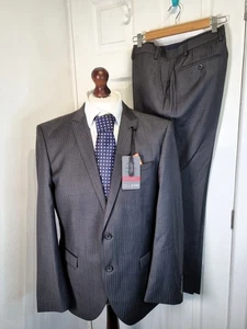 Next Grey Stripe Italian Fabric Super 100's wool suit CH42S W36 L29 BNWT RRP£185 - Picture 1 of 16