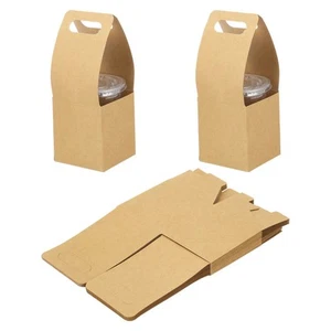 25 Pcs Drink Carrier with Handle Kraft Paperboard 1 Cup Holder, Brown - Picture 1 of 6