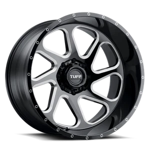 22x12 Tuff T2B GLOSS BLACK W/ MILLED SPOKES Wheel 8x180 (-45mm) - Picture 1 of 7