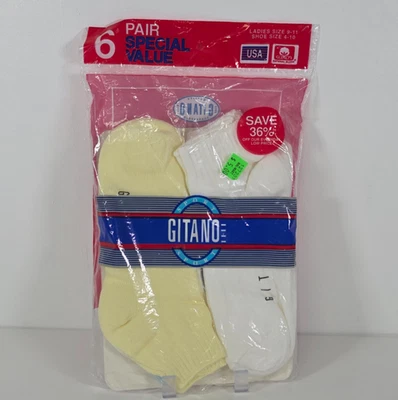 Calcetines deportivos Gitano vintage años 90 | Paquete de 6 pares | Mujer 9-11 | Blanco pastel y nuevo en stock Foto 1 de 4