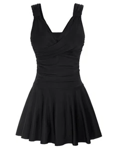 Women's One Piece Swimdress Tummy Control Bathing Suit V Neck Swimsuit Plus S... - Picture 1 of 7