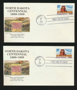 2 DAKOTA PROGRAM CACHET HAND CANCELLED FDC 1989 ND CENTENNIAL #2403 $3 LOOK ! - Picture 1 of 2
