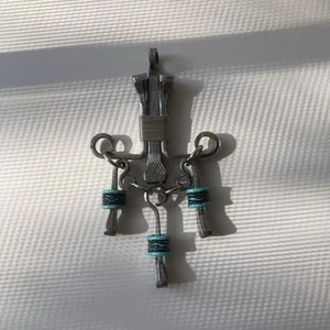 Vintage MCM Brutalist Modernist Horseshoe Nail Pendant Artisan Made Articulated - Picture 1 of 8