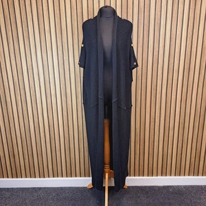 Joseph Tricot Long Cardigan Black Womens Medium Open Front 100% Wool Full 1983 - Picture 1 of 12