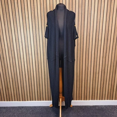 Cárdigan largo Joseph Tricot negro para mujer medio frente abierto 100 % lana completo 1983 Foto 1 de 4