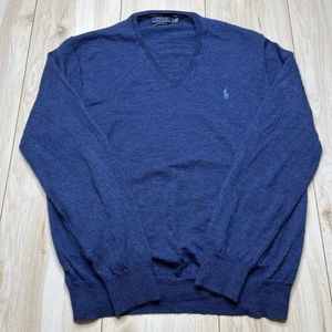 Polo Ralph Lauren Knit Sweater 100% Merino Wool Pony Logo Blue Men Size Large - Picture 1 of 13