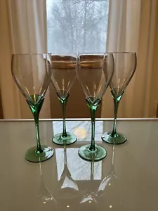 4 Vtg Green Tulip Stemmed 10 Ounce Crystal Wine Water Goblets 9 1/4”READ - Picture 1 of 17