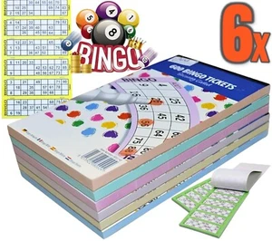 6 x Jumbo Bingo Flyer Tickets Pad von 600 6 zum Ansehen, alle Farben 1-90 Blatt - Bild 1 von 14