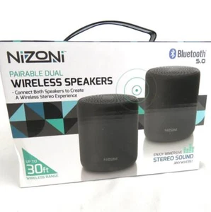 Nizoni Bluetooth 5.0 Stereo Sound Pairable Dual Wireless Speakers 30ft Range - Picture 1 of 6
