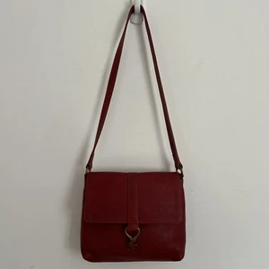 Lauren Ralph Lauren Handtasche Rot Pebbled Leder Messing Akzent Hobo Schultertasche Vintage - Bild 1 von 19
