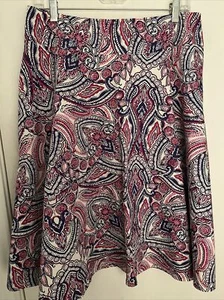Talbot's Skirt sz 6 Paisley Blue Pink Cream 100% Cotton Knee Length A-Line EUC - Picture 1 of 13