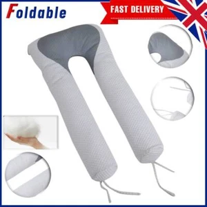 U Shaped Pillow Pregnancy Maternity Full Body Support Pillow Foldable Grey New - Picture 1 of 7