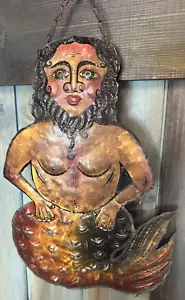 Decorazione parete sirena MerMan curva metallo martellato arte popolare messicana Guerrero - Foto 1 di 4
