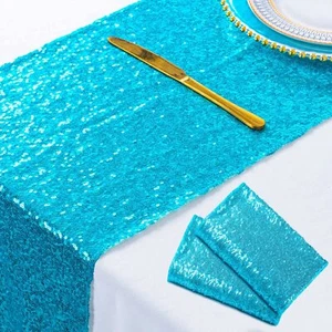 Wedding Decor Sequin Table Runner Turquoise Party Runners 12x72 Inch 2 Pack - Picture 1 of 7