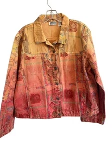 Chicos Sz 3 US X Southwest Ombe Aztec Artsy Colorful Embroidery Jean Jacket - Picture 1 of 14